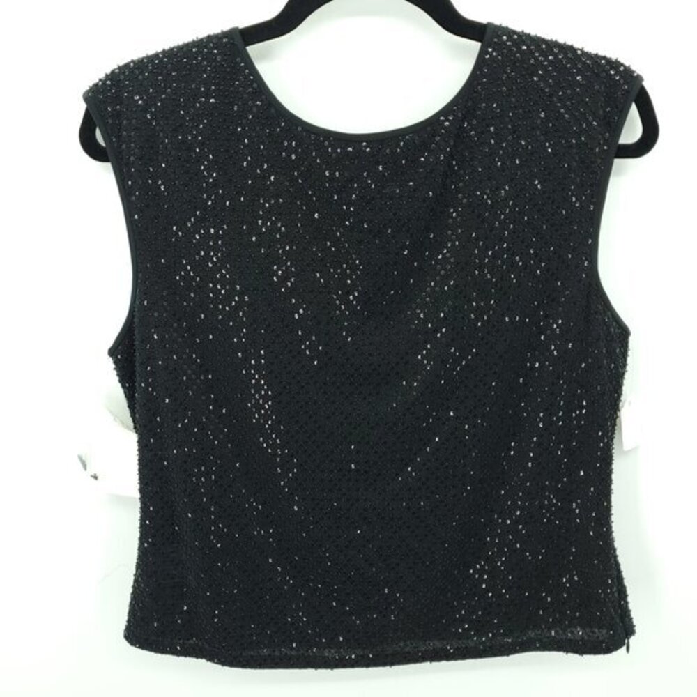 NWT Kay Unger Beaded Sequined Silk Sleeveless Blouse 12 Black
